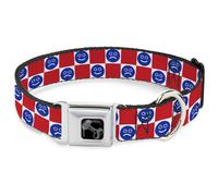Dog Collar Bone Smiley Sad Face Checker Red/White/Blue WIDE-Large 20-31"