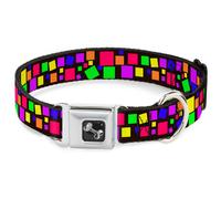 Dog Collar Bone Squares Black/Multi Color WIDE-Medium 16-23"