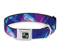 Dog Collar Bone Squares Stacked Blues/Pinks/Purples WIDE-Small 13-17"