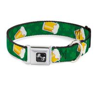Dog Collar Bone St. Pat's Clovers/Beer Mugs Greens WIDE-Small 13-17"