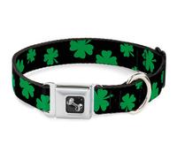 Dog Collar Bone St. Pat's Clovers Scattered2 Black/Green WIDE-Medium 16-23"