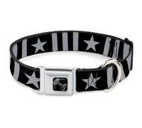 Dog Collar Bone Star and Three Stripes Black/Gray Large 15-24"