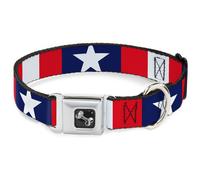 Dog Collar Bone Stars & Stripes Ribbon Red/Blue/White WIDE-Large 20-31"