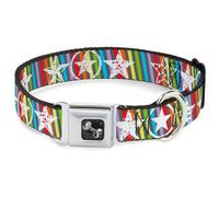 Dog Collar Bone Stars w/Lines Gray/Multi Color/White Medium 11-16.5"