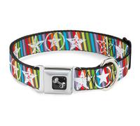 Dog Collar Bone Stars w/Lines Gray/Multi Color/White WIDE-Large 20-31"