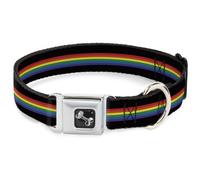 Dog Collar Bone Stripe Black/Rainbow Large 15-24"