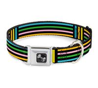 Dog Collar Bone Stripe Blocks Black/Multi Pastel WIDE-Medium 16-23"