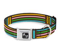 Dog Collar Bone Stripe Blocks Brown/Multi Pastel WIDE-Medium 16-23"