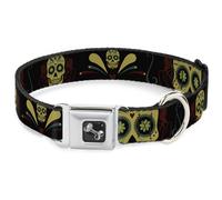 Dog Collar Bone Sugar Skulls Black/Olive/Burgundy Small 9.5-13"
