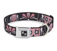Dog Collar Bone Sugar Skulls Gray/Pink Large 15-24"