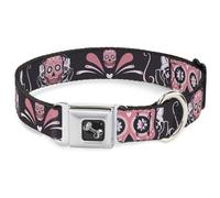 Dog Collar Bone Sugar Skulls Gray/Pink WIDE-Small 13-17"