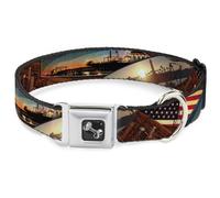 Dog Collar Bone Surfboard Cali Scenes/US Flag Stacked Brown Large 15-24"