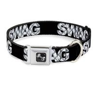 Dog Collar Bone SWAG Black/Plaid X White/Gray WIDE-Medium 16-23"