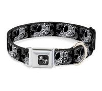 Dog Collar Bone Tattoo Skull Floral Black/White Large 15-24"