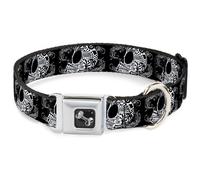 Dog Collar Bone Tattoo Skull Floral Black/White Large 15-24"