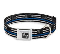 Dog Collar Bone Thin Blue Line Flag Weathered Black/Gray/Blue Small 9.5-13"