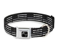 Dog Collar Bone Thin Gray Line Flag Weathered Black/Grays WIDE-Medium 16-23"