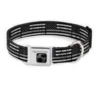Dog Collar Bone Thin Gray Line Flag Weathered Black/Grays WIDE-Small 13-17"