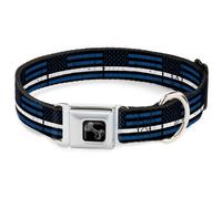 Dog Collar Bone Thin White Line Flag Weathered Black/Blue/White WIDE-Small 13-17