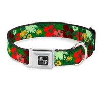 Dog Collar Bone Tropical Flora Greens/Reds/Gold WIDE-Small 13-17"