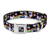 Dog Collar Bone Unicorns/Rainbow Swirl Black WIDE-Large 20-31"