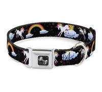 Dog Collar Bone Unicorns/Rainbows/Stars Black Medium 11-16.5"