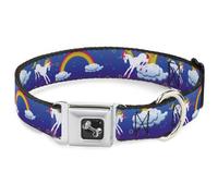 Dog Collar Bone Unicorns/Rainbows/Stars Blue/Purple Large 15-24"