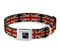 Dog Collar Bone United Kingdom Flags Vintage Black Large 15-24"