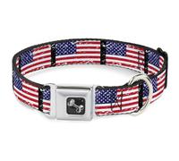 Dog Collar Bone United States Flags Weathered/Black Medium 11-16.5"
