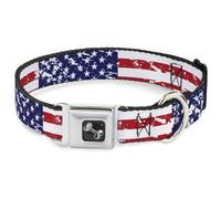 Dog Collar Bone United States Flags Weathered WIDE-Small 13-17"