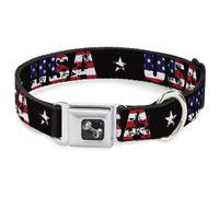 Dog Collar Bone USA w/Star Black/US Flags Medium 11-16.5"