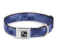 Dog Collar Bone Vivid Floral Collage2 Blues Large 15-24"
