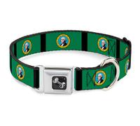 Dog Collar Bone Washington Flags/Black WIDE-Large 20-31"
