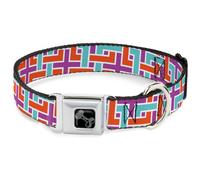 Dog Collar Bone Weave CLOSE-UP White/Pink/Orange/Aqua Small 9.5-13"