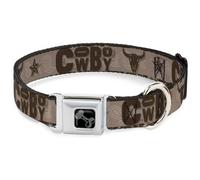 Dog Collar Bone Western COWBOY Icons Collage Tan/Browns WIDE-Large 20-31"