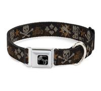 Dog Collar Bone Western NO GUTS NO GLORY Skull and Crossbones Browns/Gray WIDE-S