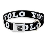 Dog Collar Bone YOLO Bold Black/White WIDE-Small 13-17"