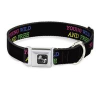 Dog Collar Bone YOUNG WILD AND FREE Outline Black/Multi Neon WIDE-Medium 16-23"