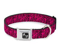 Dog Collar Bone Zebra 2 Fuchsia Pink WIDE-Small 13-17"