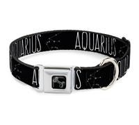 Dog Collar Bone Zodiac AQUARIUS/Constellation Black/White WIDE-Medium 16-23"