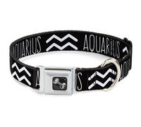 Dog Collar Bone Zodiac AQUARIUS/Symbol Black/White WIDE-Large 20-31"