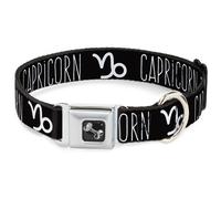 Dog Collar Bone Zodiac CAPRICORN/Symbol Black/White WIDE-Medium 16-23"