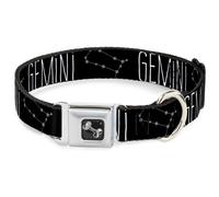Dog Collar Bone Zodiac GEMINI/Constellation Black/White WIDE-Medium 16-23"