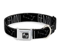 Dog Collar Bone Zodiac GEMINI/Constellation Black/White WIDE-Small 13-17"