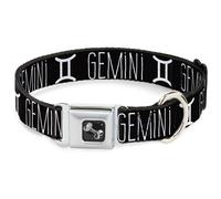 Dog Collar Bone Zodiac GEMINI/Symbol Black/White Medium 11-16.5"