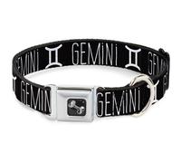 Dog Collar Bone Zodiac GEMINI/Symbol Black/White WIDE-Medium 16-23"