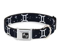 Dog Collar Bone Zodiac Gemini Symbol/Constellations Black/White Large 15-24"
