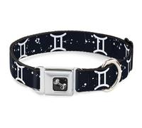 Dog Collar Bone Zodiac Gemini Symbol/Constellations Black/White WIDE-Small 13-17