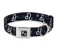 Dog Collar Bone Zodiac Leo Symbol/Constellations Black/White WIDE-Medium 16-23"
