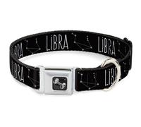 Dog Collar Bone Zodiac LIBRA/Constellation Black/White WIDE-Small 13-17"